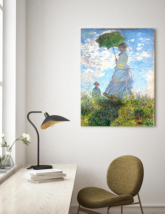 DECORARTS - The Walk, Woman with a Parasol (1875) by Claude Monet, Museum-Quality Giclee Canvas Print, Wall Art Reproduction, 30" W x 40" H, Made in USA