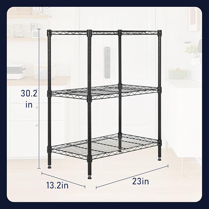 PayLessHere | 3-Tier Wire Shelf | 23"x13"x30" | Black | Adjustable Racks | Heavy-Duty Storage Shelves, Holds Upto 450 lbs | Rust-Resistant, No-Tool Assembly | for Home, Garage Shelving