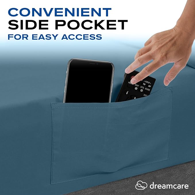 DREAMCARE Twin XL Sheets Set - 4 Pcs Cooling Bed Sheets with Up to 15" Deep Pockets - Soft, Long-Lasting 100% Brushed Polyester with Side Pocket (Mineral Blue)