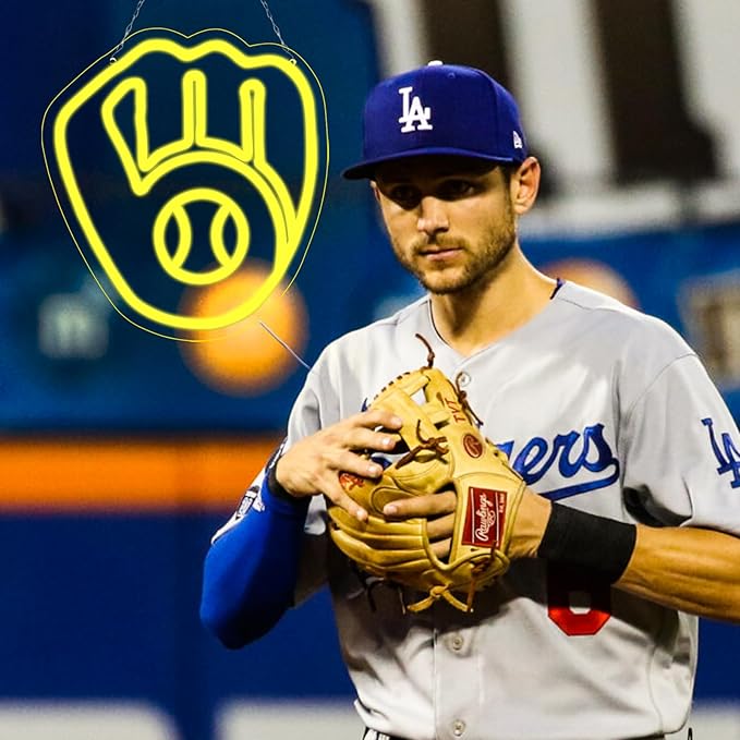 Balanar Baseball Neon Signs for Garage or Man Cave Decor, Gifts With Milwaukee Basebll or Rugby Team Logo, Yellow Baseball Neon for Parties, Bars,Dorms, Office Wall Art and Game Room Decor