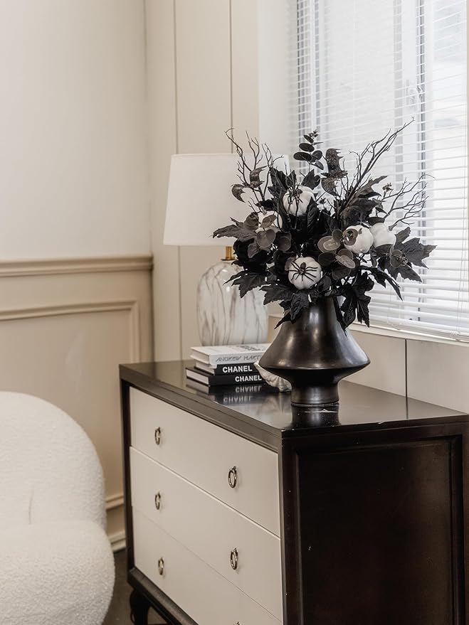 MISSPIN 10 PCS 18 inch Black Fall Decor Bouquets, Fall Decorations Indoor Outdoor Halloween Thanksgiving Farmhouse Arrangement for Front Door Wedding Centerpieces in Autumn (Maple Leaf Pumpkin)