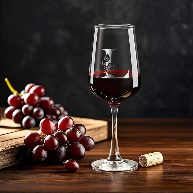 Monogrammed Wine Glass Gifts for Women - Personalized A-Z Wine Glasses with Gift Box & Greeting Card | Custom Mothers day, Anniversary, Birthday Gifts for Her, Mom, Wife, Best Friend, Sister,Woman (L)