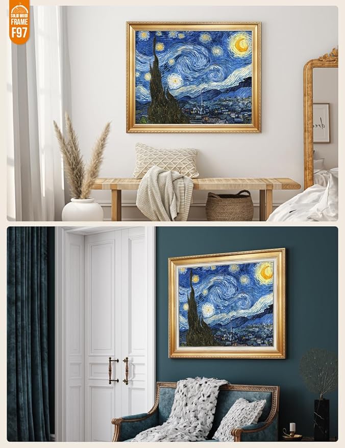 DECORARTS - Starry Night, Vincent Van Gogh Art Reproduction. Giclee Print w/Bronze Frame&Mat for Wall Decor. Picture Size: 30x24