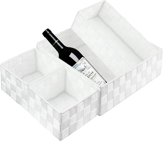 Posprica Woven Storage Box Cube Basket Bin Container Tote Organizer Divider for Drawer,Closet,Shelf, Dresser (White)