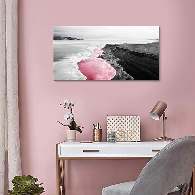 YCPRIMER Canvas Wall Art Tropical Beach At Sunset Seascape black and white Picture Paintings Artwork Prints Framed Ready to Hang for Home Office Bedroom Living Room Bathroom Kitchen Wall Decor