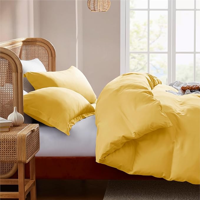 Nestl California King Duvet Cover Set with Comforter Insert - Yellow 4 Piece 104x98 Duvet Cover & 2 Pillow Shams with White Quilted Down Alternative Comforter, Ultra Soft, All Season