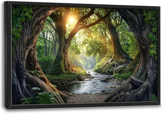 Rainforest Large Framed Wall Art Forest Tree of Life Landscape Sunrise Pictures Oversized Tree Nature Scenery Wall Decor Canvas Print Painting Aesthetic Modern Artwork for Living Room Bedroom Office Bathroom Home Decor 36L"x24W"