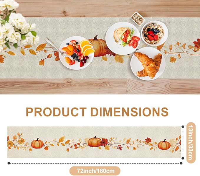 ANNA QUEEN Fall Pumpkin Table Runner 13 x 72 Inch for Dining Table, Table Runner forSeasonal Autumn Kitchen Dining Table Decoration for Home Party Decor Table Decoration Thanksgiving Harvest