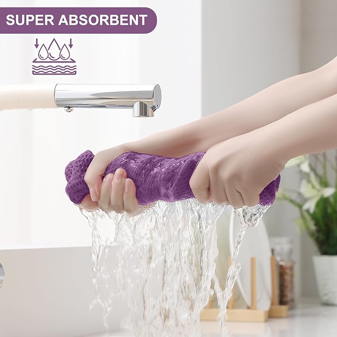 Homaxy 100% Cotton Kitchen Towels and Dishcloths Set, 12 x 12 Inches and 13 x 28 Inches, Set of 8 Bulk Kitchen Towels Set, Ultra Soft Absorbent Dish Cloths for Washing Dishes, Purple