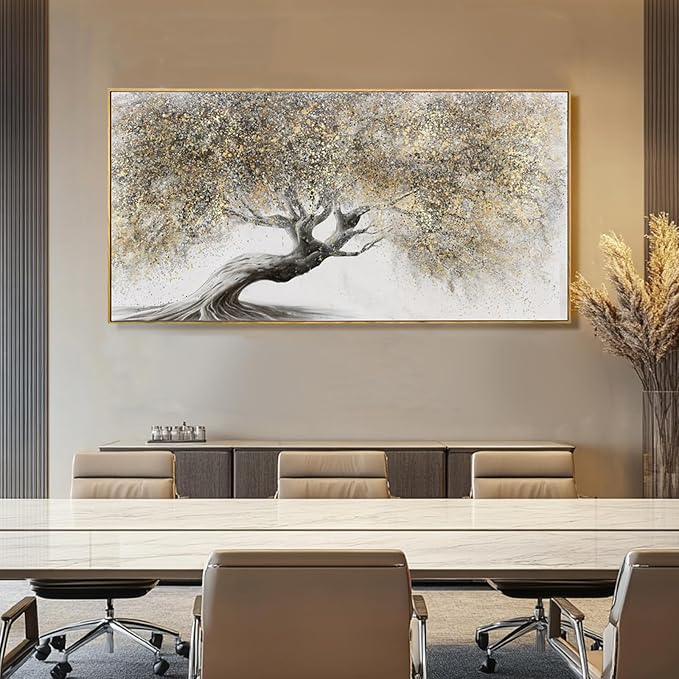 Tree Pictures Wall Decor Gold Canvas Paintings Plant Pictures Wall Art 24"x48" Landscape Decorative Prints for Bedroom Office