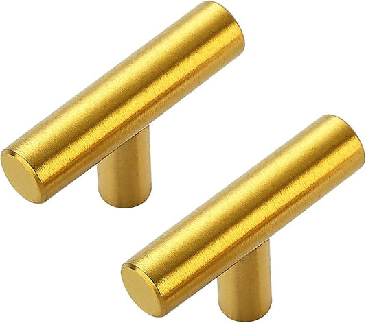 10 Pack Brushed Brass Cabinet Knobs - Kitchen Cabinet Knobs Gold Cabinet Pulls for Kitchen Cabinet Drawer Stainless Steel Dresser Knobs for Cabinet Hardware 2in Length Single Hole T Bar