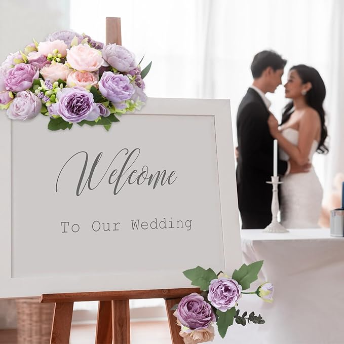 Geosar 8 Bundles Artificial Peonies Flowers Fake Silk Peony Bouquet Faux Peonies Flowers Bulk for Decoration Vase Florals Arrangements Wedding Party Table (Gray Purple,Light Purple)