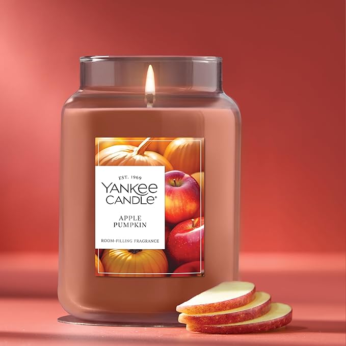 Yankee Candle Large Jar Scented Candle with up to 150 Hour Burn Time, Premium Plant Wax Blend for Consistent Burn, 22 oz Jar Candle with Room Filling Fragrance, Apple Pumpkin