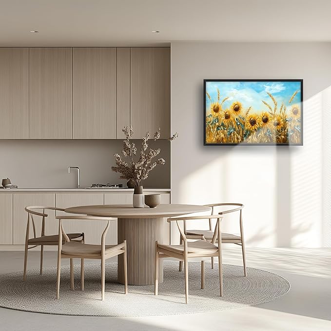 Olivine Large Wall Art, Sunflower Pictures Wall Decor, Sunflower Wheat Painting, Nature Landscape Canvas Prints, Framed Artwork for Living Room Bedroom Bathroom Office Home Decoration 36"x24"