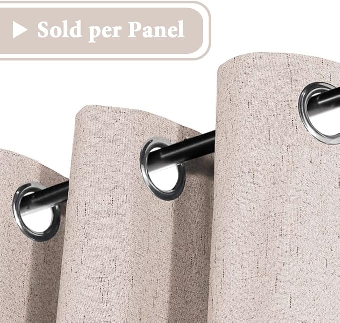 H.VERSAILTEX 100% Blackout Curtain for Bedroom 63 Inches Long Grommet Linen Face Full Light Blocking Curtain Drape for Living Room Thermal Insulated Linen Look Curtain 1 Panel, 52" W x 63" L, Natural