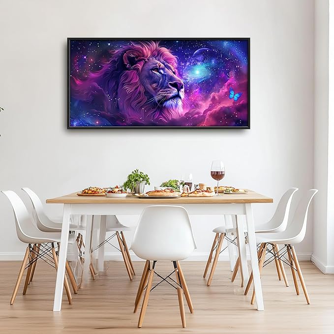 Flintis Large Lion Wall Art Colorful Lion Pictures Wall Decor Abstract Animal Canvas Painting Print Artwork Decoration Framed for Living Room Bathroom Master Bedroom Office Dining Room 60L x 30W