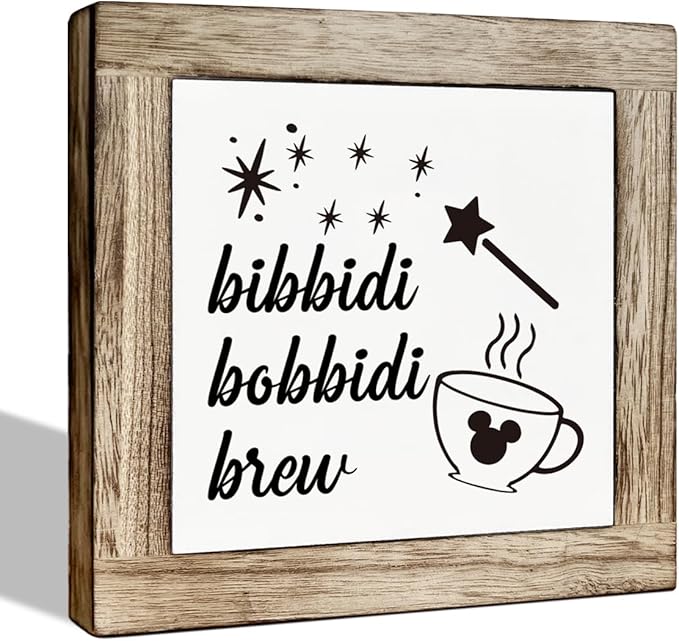 Farmhouse Bibbidi Bobbidi Brew Wooden Box Sign - Cute Coffee Decor for Kitchen Bar Table or Wall