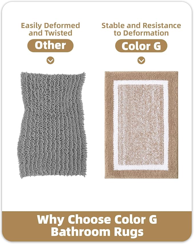 Color&Geometry Simple and Stylish Bath Mats for Bathroom Non Slip, 20"x29" Standard Sized Beige and White Bathroom Rugs, Absorbent, Soft, Washable, Microfiber Bath Mat