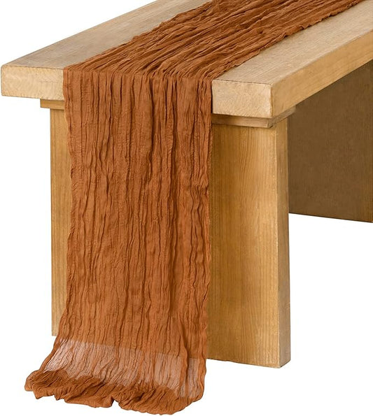 Ling's Moment 14Ft Brown Terracotta Table Runner Cheesecloth Gauze Semi-Sheer Burnt Orange Tablecloth for Wedding Party Bridal Shower Boho Table Decor