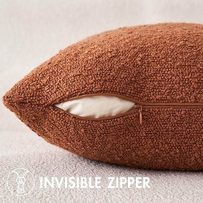 MIULEE Fall 20x20 Inch Decorative Pillow Covers for Couch Bed Set of 2 Textured Boucle Neutral Throw Pillows Rust Accent Solid Cushion Pillowcase Cozy Soft Sofa Livingroom Home Decor