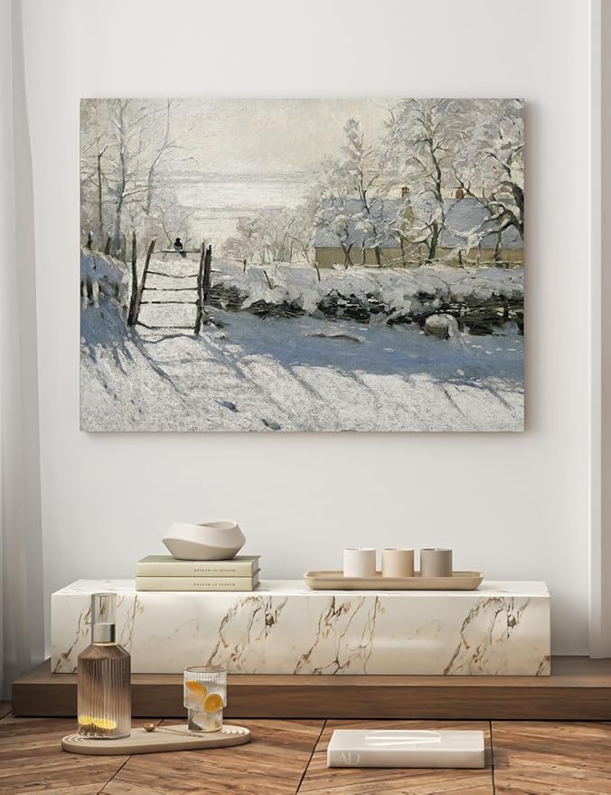 DECORARTS - The Magpie by Claude Monet, Museum-Quality Giclee Canvas Print, Wall Art Reproduction, 40" W x 30" H, Made in USA