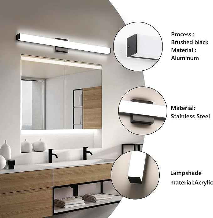 Bathroom Vanity Light Brushed Black Square LED 31.5 inch 24W 4000K Natural White Light Wall Bar Lighting Fixtures Over Mirror (Matte Black, 31.5in 4000K Dimmable)