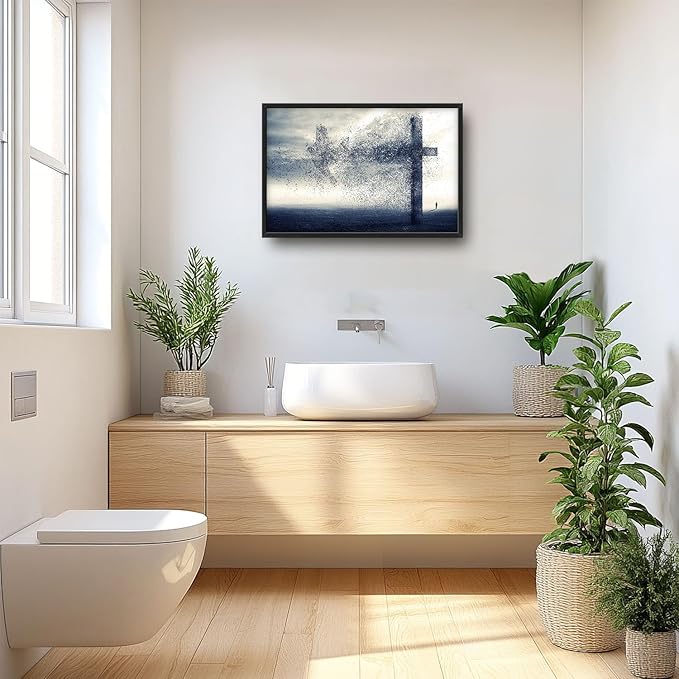 Flintis Large Cross Dove Wall Art Christian Cross Pictures Wall Decor Abstract Religion Canvas Painting Print Artwork Decoration Framed for Living Room Bathroom Master Bedroom Office 36L x 24W