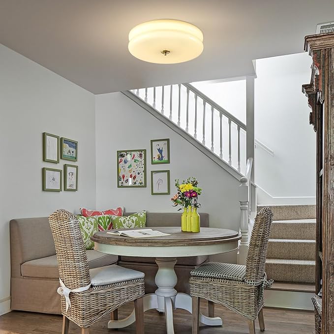 KCO Lighting Modern Yellow Glass Ceiling Light Modern Hallway Ceiling Lights Retro Flush Mount Ceiling Light Mid Century Overhead Lighting Large Flush Mount Kitchen Light