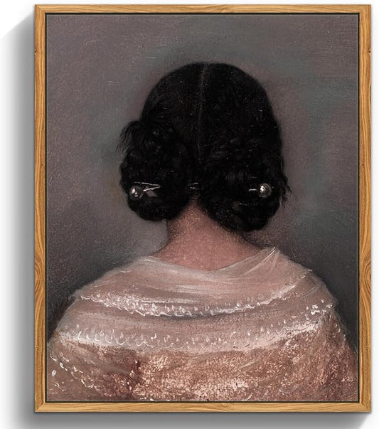 crmotu Vintage Framed Wall Art, Woman Back Portrait Canvas Painting, Elegant Lady Retro Artwork Prints, Classical Aesthetic Pictures Wall Decor Living Room Bedroom Bathroom Home Office 12x16in