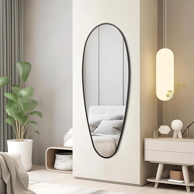 JJUUYOU Irregular Wall Mirror Black Metal Framed Decorative Asymmetrical Bathroom Mirrors Large 39" X 18" for Living Room Bedroom Entryway Hanging Home Decor