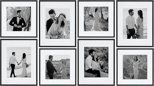 Camden Reed Arcadia 8 Piece Oversized Gallery Wall Frame, 11x14 and 11x11 inch matted frames for featuring 8x10 and 8x8 Inch Photographs or Art Prints, Black Finish