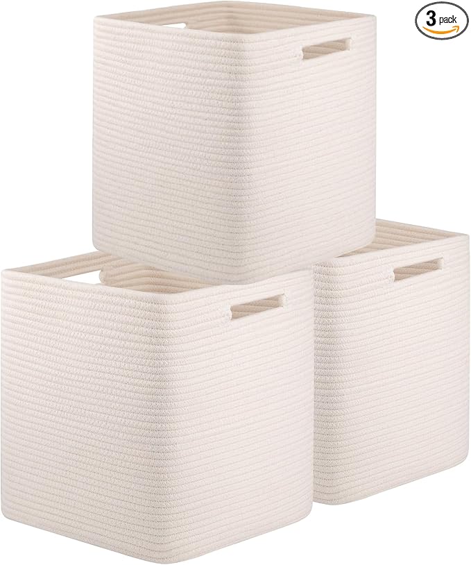 OIAHOMY Storage Cubes, 13 Inch Cube Storage Organizer, Collapsible Storage Bins, Baskets for Organizing, Storage Bins for Shelves-White, 3-PACK