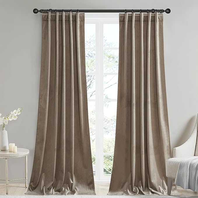 StangH 42 inches Wide Velvet Curtains 2 Panels - Taupe Light Blocking Drapes Privacy Added for Bedroom, Farmhouse Decor Panels Temperature Regulate for Living Room, W42x L84