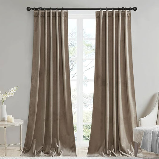 StangH Super Soft Velvet Curtains Taupe Bedroom Curtains Light Dimming 2 Panels, Solid Back Tab Window Drapes Cold Resistant Soundproof for Business Office/Study, W42x L96