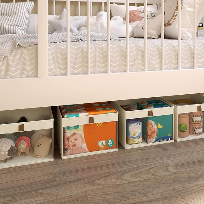 Linen Closet Organizers and Storage, Closet Storage Bins Basket Organizer, Foldable Organization Baskets with Mesh Window for Clothes Towels and Toys, 12.75" x 12.75" x 9", Beige, 2 pack