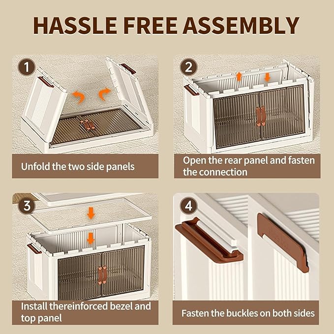 3-Tier Stackable Storage Bins with Lids & Open Front Design, Foldable Storage Bins with Wheels for Home Organization, Collapsible Space Saving Multi-Layer Storage Organizer, 35QT