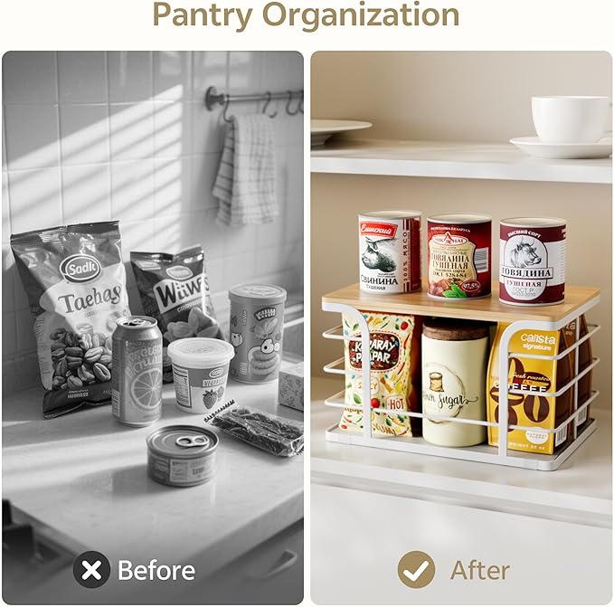 Potato and Onion Storage Bin,Kitchen Organizers Pantry Bin with Bamboo Top for Onion,Potato,Fruits,Vegetable,Produce Storage, White