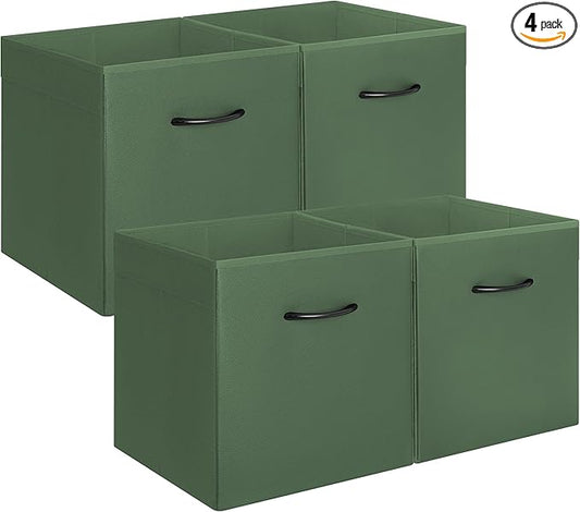 StorageWorks Green Storage Cubes, 13x13 Storage Cube Bins with Handle, Cube Storage Organizer Bins for Shelves and Closet, Collapsible Storage Bins, 4-Pack