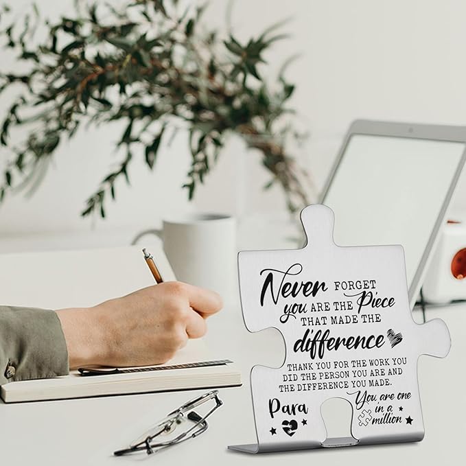 Para Appreciation Gift, Thank You Gift for Paraprofessional Week Birthday Christmas Team Office Ornament Decor Stainless Steel Puzzle Piece Decorative Signs Plaques YCC8