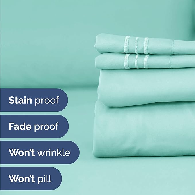 Twin Size 3 Piece Sheet Set - Comfy Breathable & Cooling Bed Sheets Set - Hotel Luxury Bedding for Women, Men, Kids, Teens, Boys & Girls - Deep Pockets, Ultra-Soft, Wrinkle Free - Oeko-Tex - Spa Blue