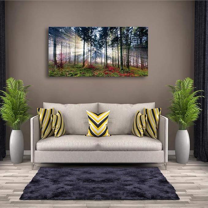 Forest Pictures Canvas Wall Art for Living room Bedroom Wall Decor,Sunrise Wall Art Print Paitnings for home Decor,Morden Artwork Tree Morning light Canvas Art Waterproof Stretched Ready to