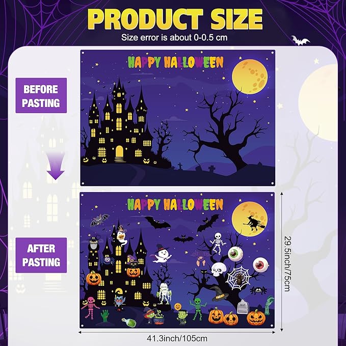 Halloween Felt Board 3.4FT 35 Pcs Happy Halloween Felt Story Board Haunted House DIY Craft Project Scary Pumpkin Ghost Storytelling Hanging Ornament for Trick or Treat Gift (35, House)