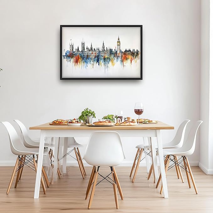 Flintis Large London Framed Wall Art Big Ben Pictures Wall Decor Abstract City Landscape Watercolor Canvas Painting Print Artworks Decor Framed for Living Room Bathroom Master Bedroom 36L X 24W