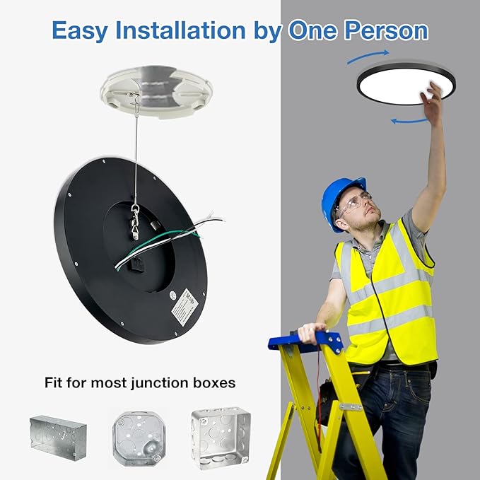 15.8 Inch Black Flush Mount Ceiling Light, Dimmable & 3 Color Temp Selectable, 24W, Large Low Profile, ETL