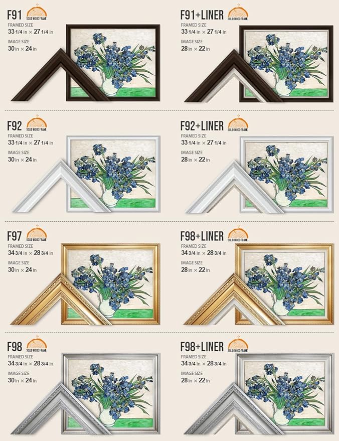 DECORARTS - Vase with Irises1889, Vincent Van Gogh Art Reproduction. Acid Free Cotton Canvas Giclee Print w/Bronze Frame&Mat for Wall Decor.