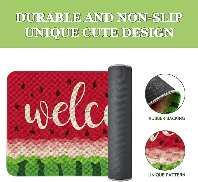 Summer Watermelon Welcome Doormat 30x17 Inch Watermelon Front Door Mat Indoor Outdoor Entrance Floor Mats Non-Slip Washable Seasonal Summer Home Decor Rugs