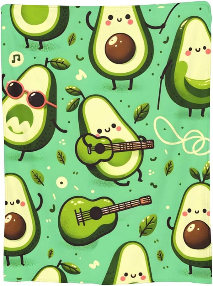 Cute Funny Avocado Fruit Blanket Throw Gifts for Kids Avocado Play Guitar Flannel Blankets Soft Fuzzy Lightweight for Home Decor Couch Bed Sofa 80x60 Inches