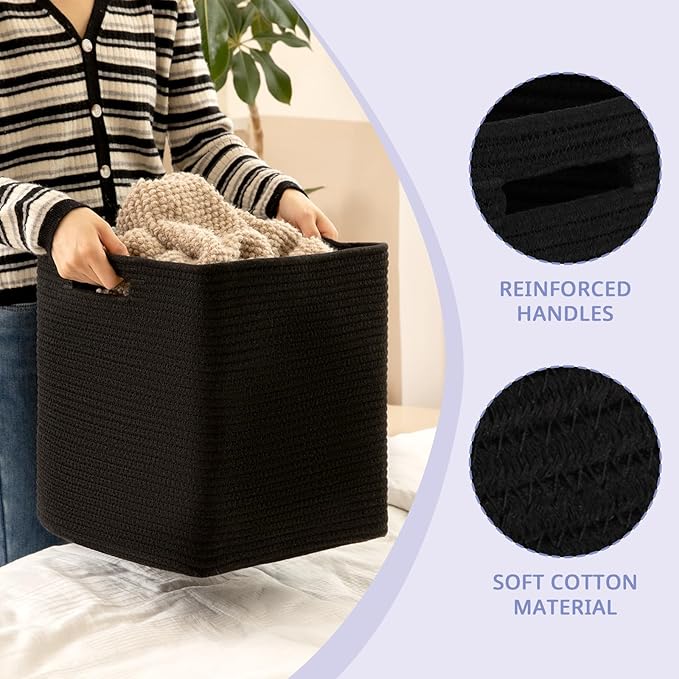 OIAHOMY Storage Cubes, 13 Inch Cube Storage Organizer, Collapsible Storage Bins, Baskets for Organizing, Storage Bins for Shelves-Black, 2-PACK