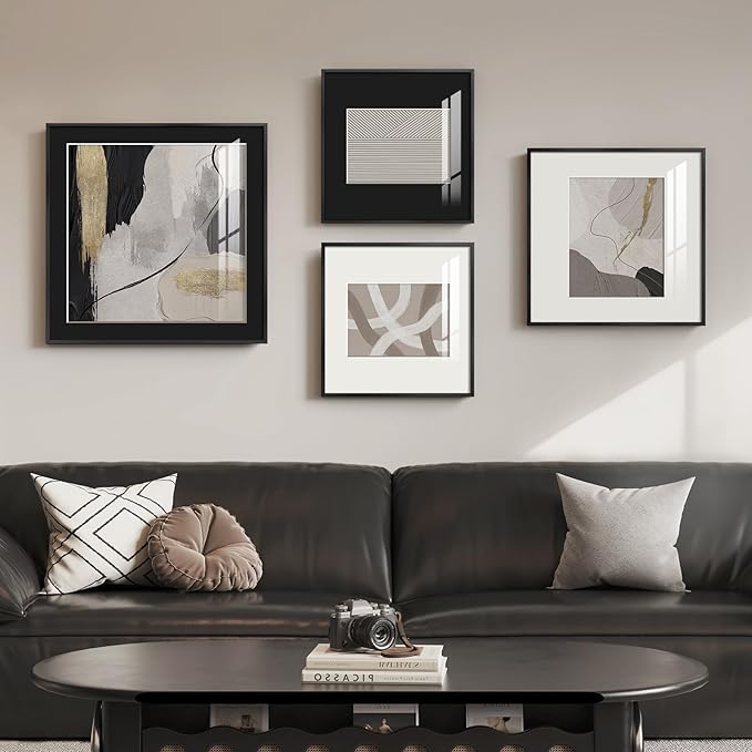 Framed Abstract Wall Art for Living Room, 4 Piece Modern Art Prints Paintings Artwork for Walls, Minimalist Abstract Pictures for Hallway Dining Room Bedroom Office Wall Decor