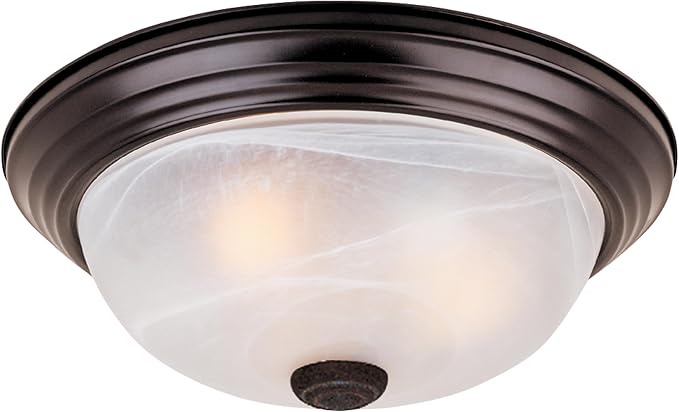 DESIGNERS FOUNTAIN Reedley 3-Lights Flush Mount Ceiling Light, 15 Inch Lighting Fixture for Kitchen, Bedroom, Bathroom, and Hallway, White Alabaster Glass, Oil Rubbed Bronze, 1257L-ORB-AL